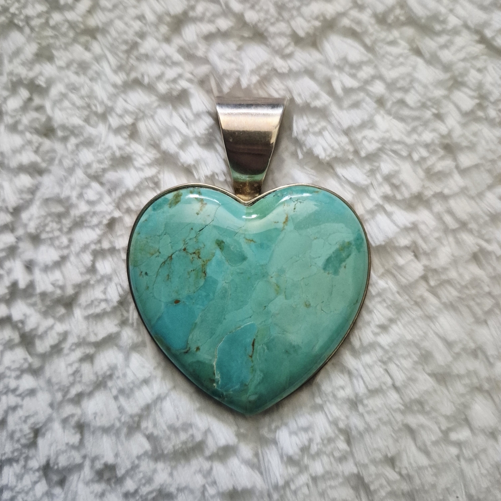 Jay King .925 Silver Stamped Turquoise Heart Pendant DRT - Picture 5 of 10